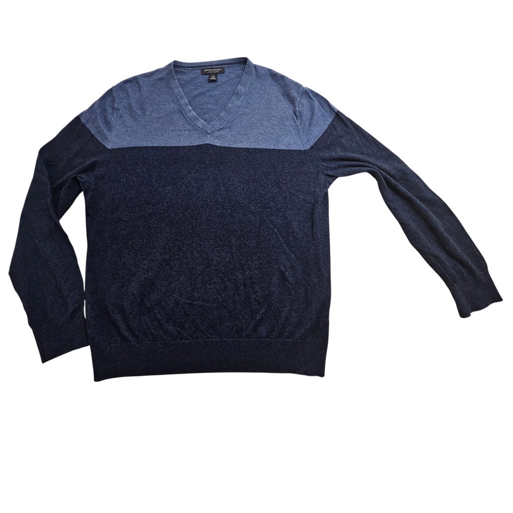 Banana Republic Luxury Blend V-Neck Sweater Mens L Blue Silk Cotton Cashmere